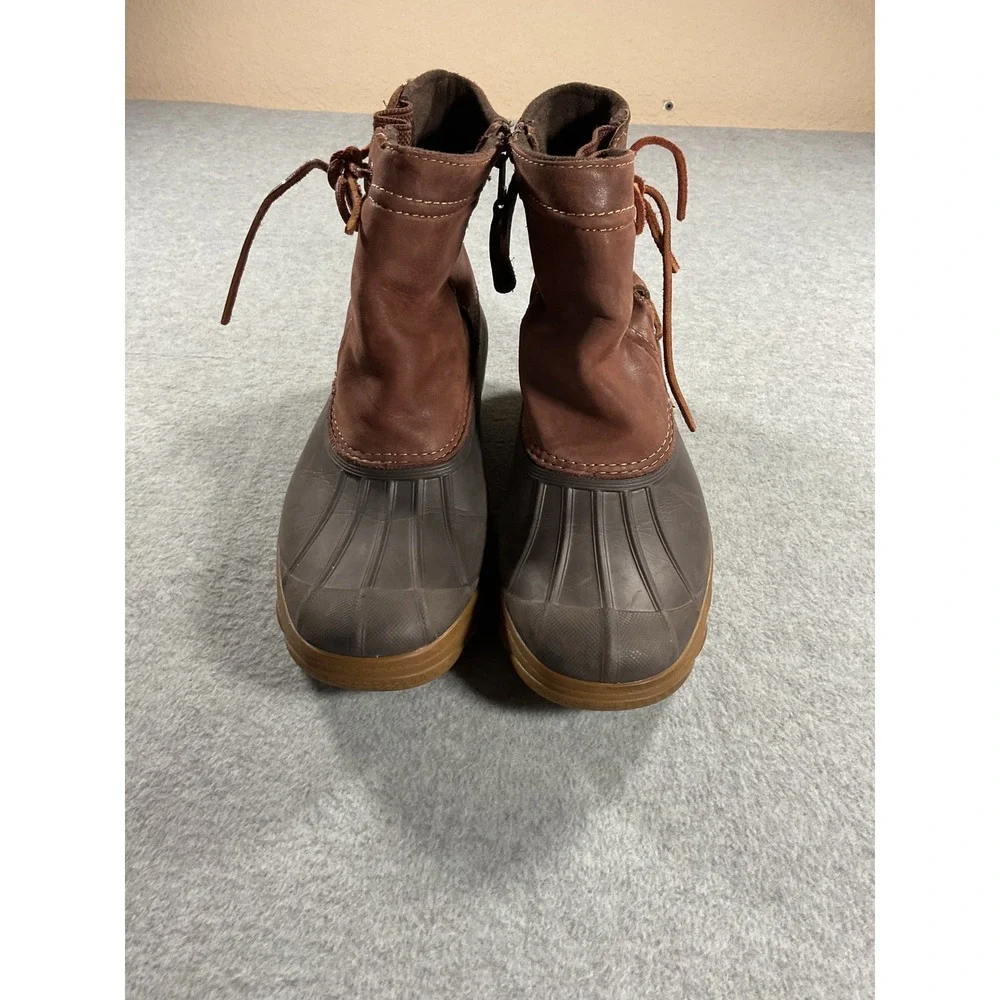 Sperry Saltwater Brown Leather Duck Boots Womens 8 M STS80770 Ankle Rain Boots